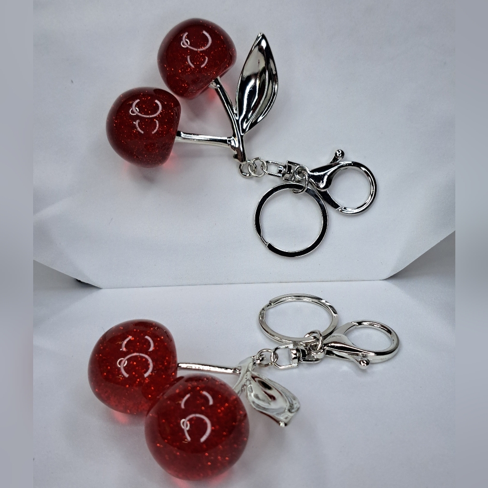 Stylish Cherry Keychain with Silver Accents